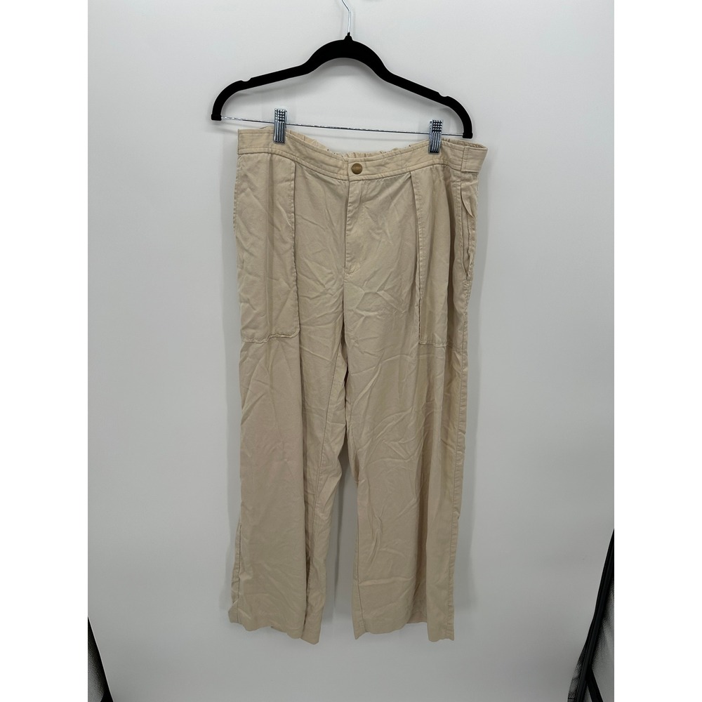 Banana Republic‎ Beige Tencel Wide Leg Pants High Rise Elastic Back Womens Large